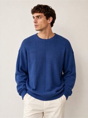 Arrow USA 1851 Men’s XL Blue 100% Cotton Crewneck Sweater Textured Knit